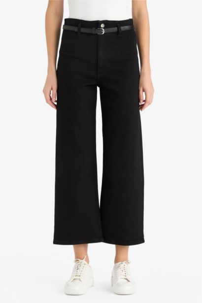 Culotte Fit Regular Hem Denim Trousers