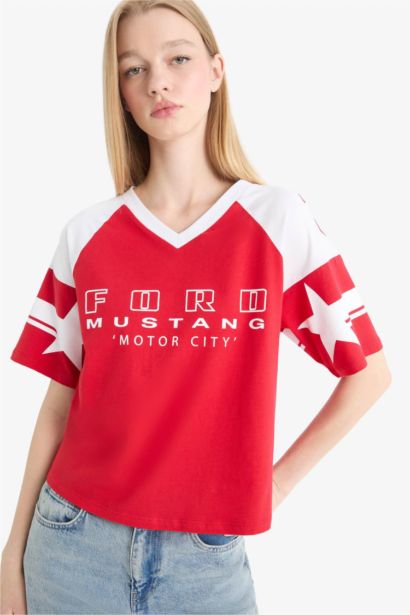 %100 Pamuk Ford Motor Company Oversıze V Yaka Tişört