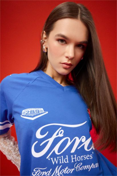 %100 Pamuk Ford Motor Company Oversıze Baskılı Tişört