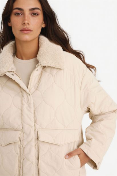 Regular Fıt Polo Yaka Polar Astarlı Mont