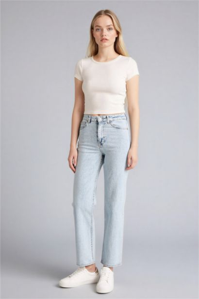 Comfort Straıght Yüksek Bel Bilek Boy Jean Yıkamalı Pantolon