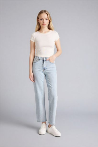 Comfort Straıght Yüksek Bel Bilek Boy Jean Yıkamalı Pantolon