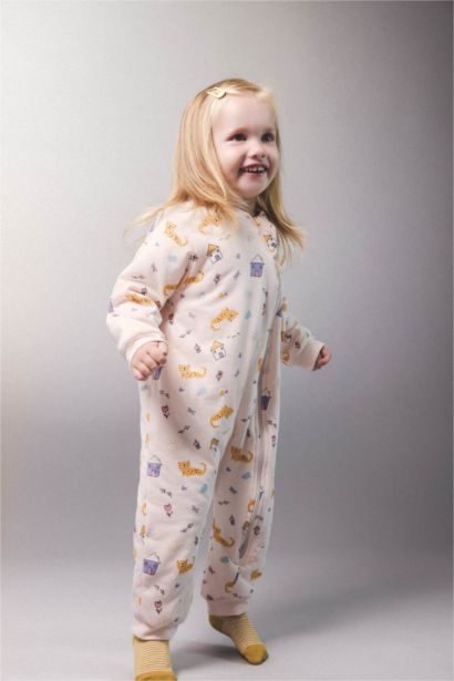 Baby Girl Newborn 1 Tog Fiber Patterned Zippered Cotton Jumpsuit