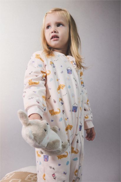 Baby Girl Newborn 1 Tog Fiber Patterned Zippered Cotton Jumpsuit