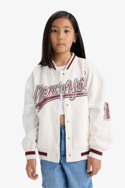 Girl College Printed College Collar Thick Fabric Bomber Jacket