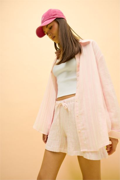 Oversize Fit Shirt Collar Muslin Long Sleeve Shirt