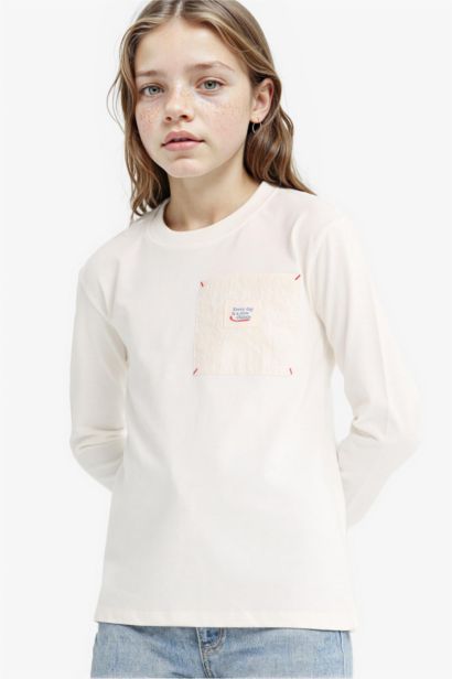 T-shirt oversize imprimé à col rond à manches longues pour fille