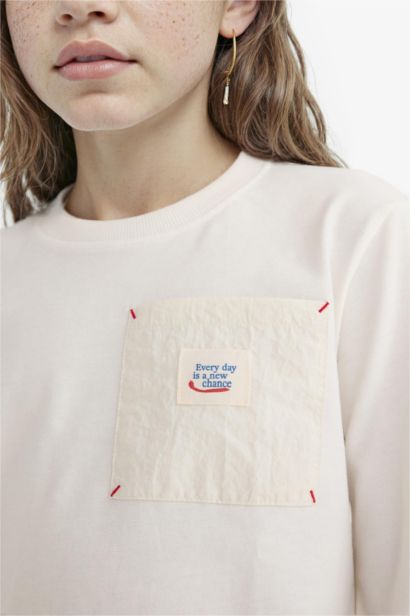 T-shirt oversize imprimé à col rond à manches longues pour fille