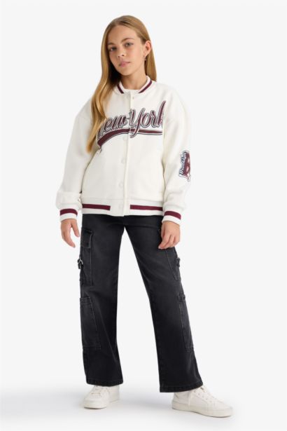 Girl Printed College Collar Bomber Jacket