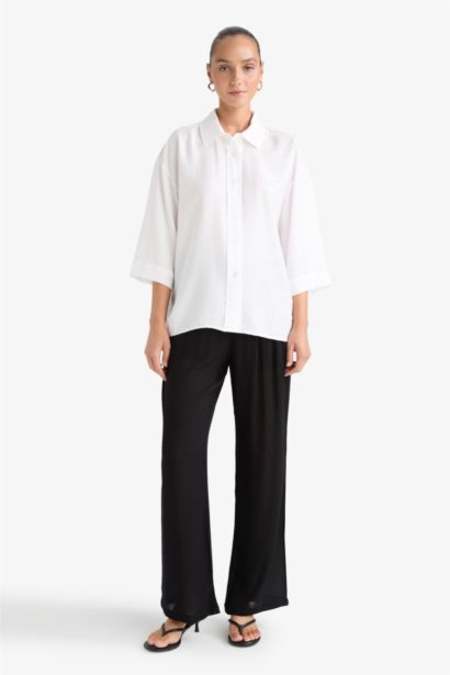 Chemise Oversize en tissu froissé à manches longues