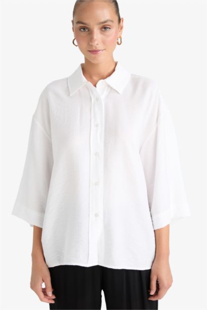 Chemise Oversize en tissu froissé à manches longues