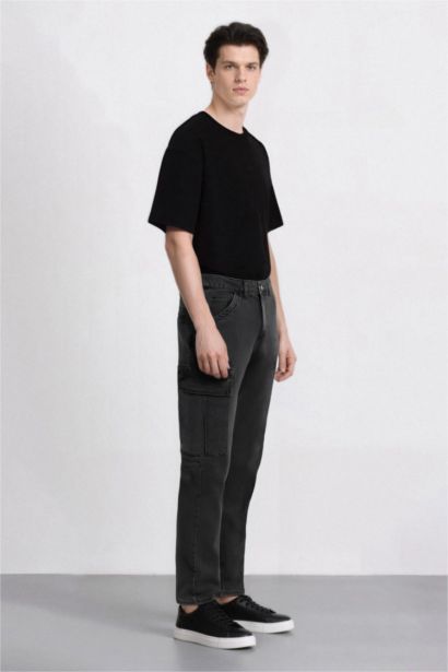 بنطرون جينز كارجو قصة مريحة برجل عادي وجيب