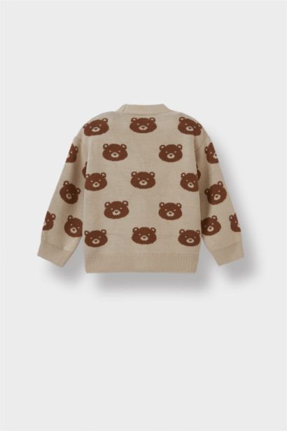 Baby Boy Buttoned Bear Printed Knitwear Cardigan