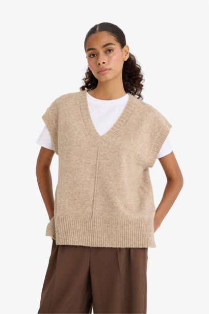 қалыпты пішім v жаға трикотаж Жилет