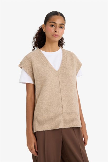 қалыпты пішім v жаға трикотаж Жилет