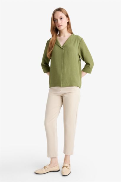 Regular Fit Flap Collar Long Sleeve Blouse