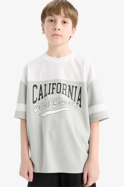 Boy Oversize Fit Crew Neck Printed Color Block T-Shirt