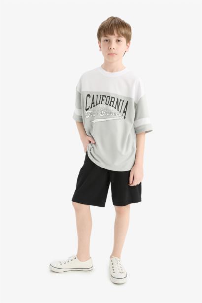 Boy Oversize Fit Crew Neck Printed Color Block T-Shirt