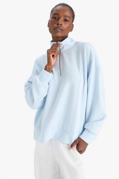 DeFactoFit Oversize Fit Collar Scuba Dive Fabric Sports Sweatshirt