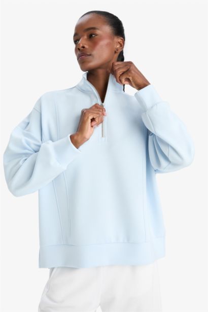 DeFactoFit Oversize Fit Collar Scuba Dive Fabric Sports Sweatshirt