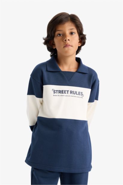 Erkek Çocuk 2'li Takım Renk Bloklu Sweatshirt Eşofman Altı