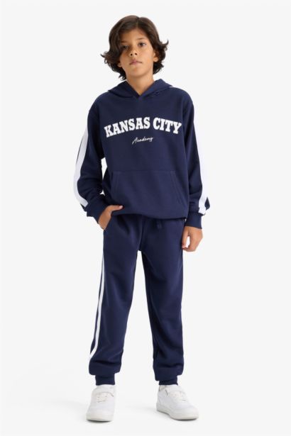 2'li Takım Kapüşonlu Baskılı Sweatshirt Eşofman Altı Erkek Çocuk