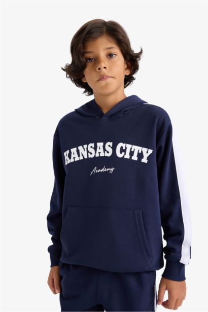 2'li Takım Kapüşonlu Baskılı Sweatshirt Eşofman Altı Erkek Çocuk