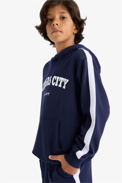 2'li Takım Kapüşonlu Baskılı Sweatshirt Eşofman Altı Erkek Çocuk