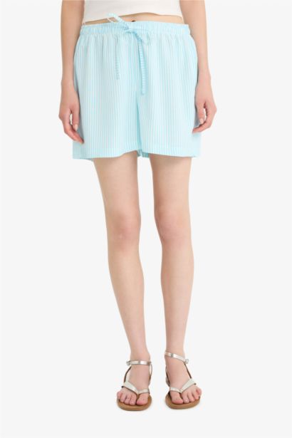A Cut Linen Blended Striped Normal Waist Regular Hem Shorts