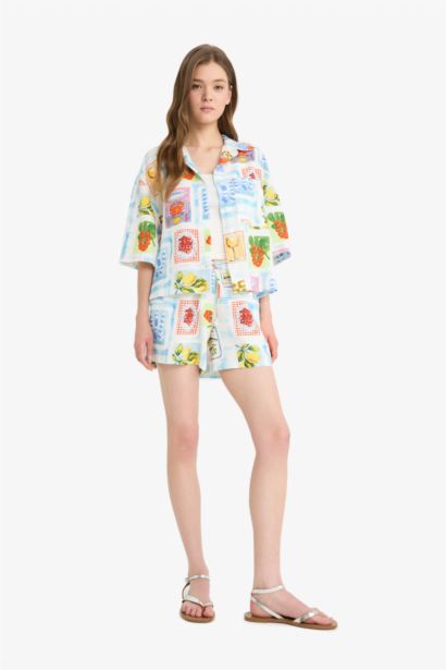 A Cut Printed Normal Waist Short Leg Shorts