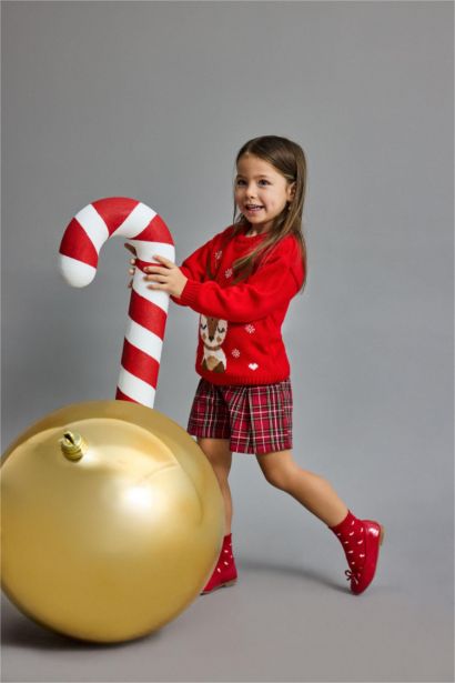 Baby Girl Regular Fit Crew Neck Christmas Pullover