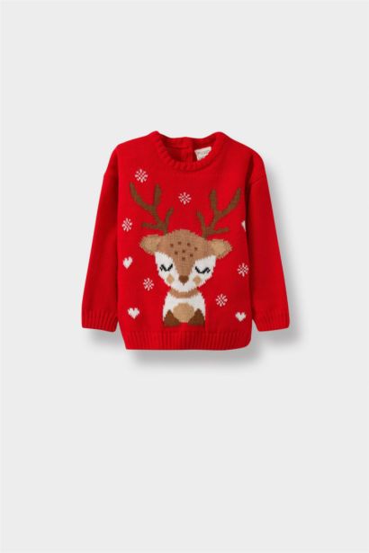 Baby Girl Regular Fit Crew Neck Christmas Pullover