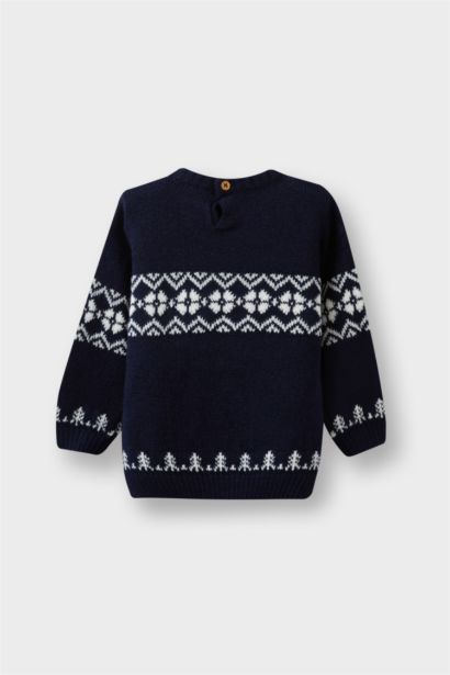 Baby Boy Crew Neck Patterned Knit Pullover