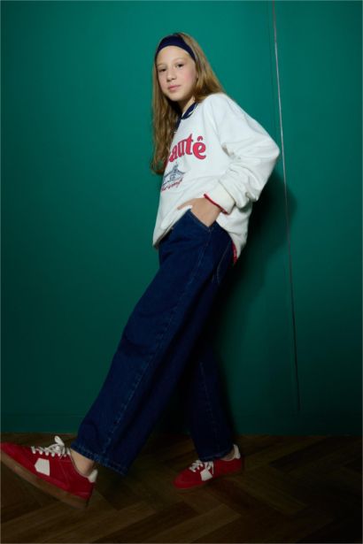 Girl Balloon Fit Wide Leg Jeans