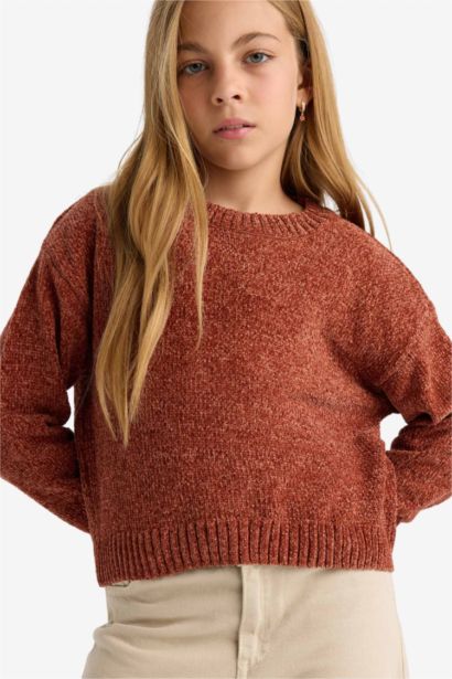 Girl Crew Neck Chenille Knit Pullover