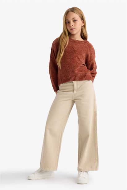 Girl Crew Neck Chenille Knit Pullover