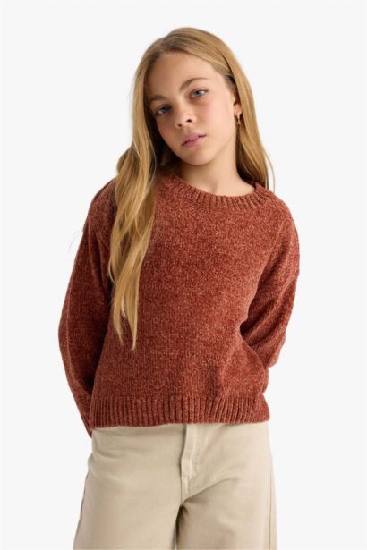 Girl Crew Neck Chenille Knit Pullover