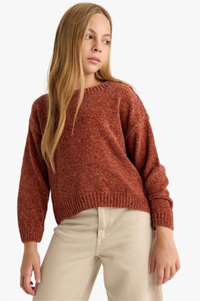 Girl Crew Neck Chenille Knit Pullover