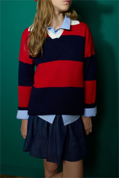 Pull en tricot à col polo pour fille