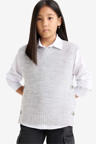 Pull sans manches en tricot à col rond