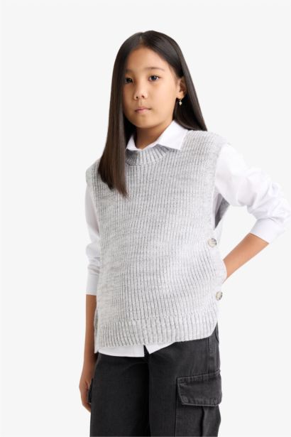 Pull sans manches en tricot à col rond