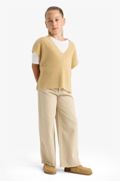 Pull en tricot sans manches oversize à col en V pour fille