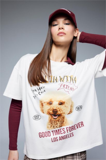 Oversize Fit Crew Neck Printed Short Sleeve T-Shirt