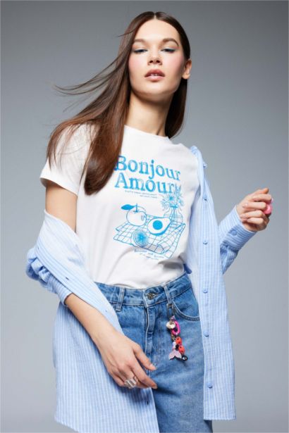 %100 Pamuk Regular Fıt Baskılı Tişört