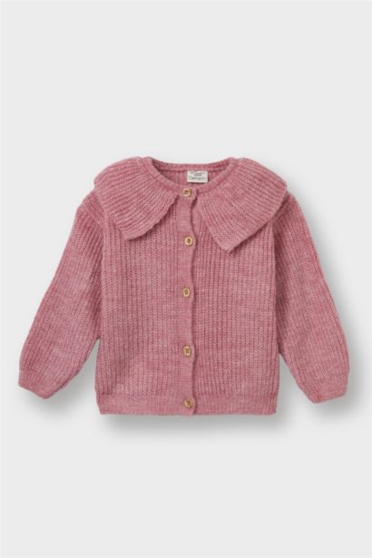 Baby Girl Large Collar Knit Cardigan