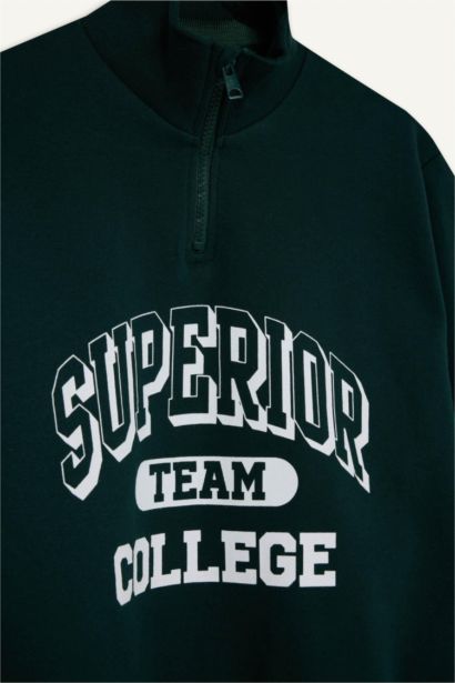 Boy Stand Collar Zippered Printed Sweatshirt