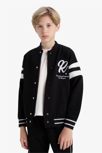 Boy College Collar Printed Bomber Jacket