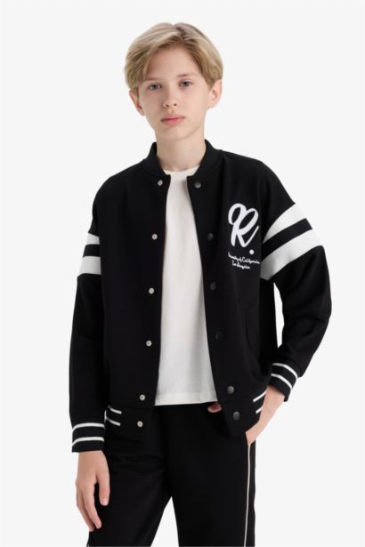 Boy College Collar Printed Bomber Jacket