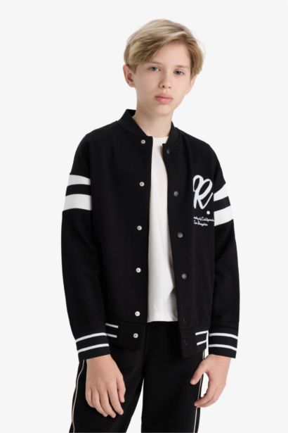 Boy College Collar Printed Bomber Jacket