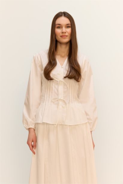 %100 Pamuk Regular Fıt V Yaka  Poplin Bluz Tunik